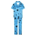 thumbnail image 5 of Cavosen Pajama Sets for Women Button down 2 Piece Soft Nightwear Short Sleeve Collared Shirts Long Pants Sleepwear Star Print Loungewear with Pocket Loose Pjs Outfits Blue S, 5 of 5