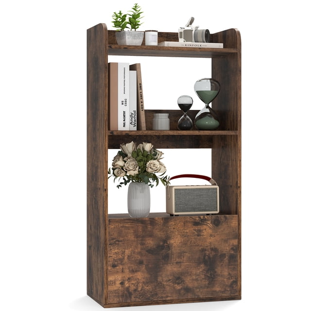 Gymax Bookcase w/ Drawer 3-Tier Open Shelf Anti-Toppling Kits for Living Room Coffee