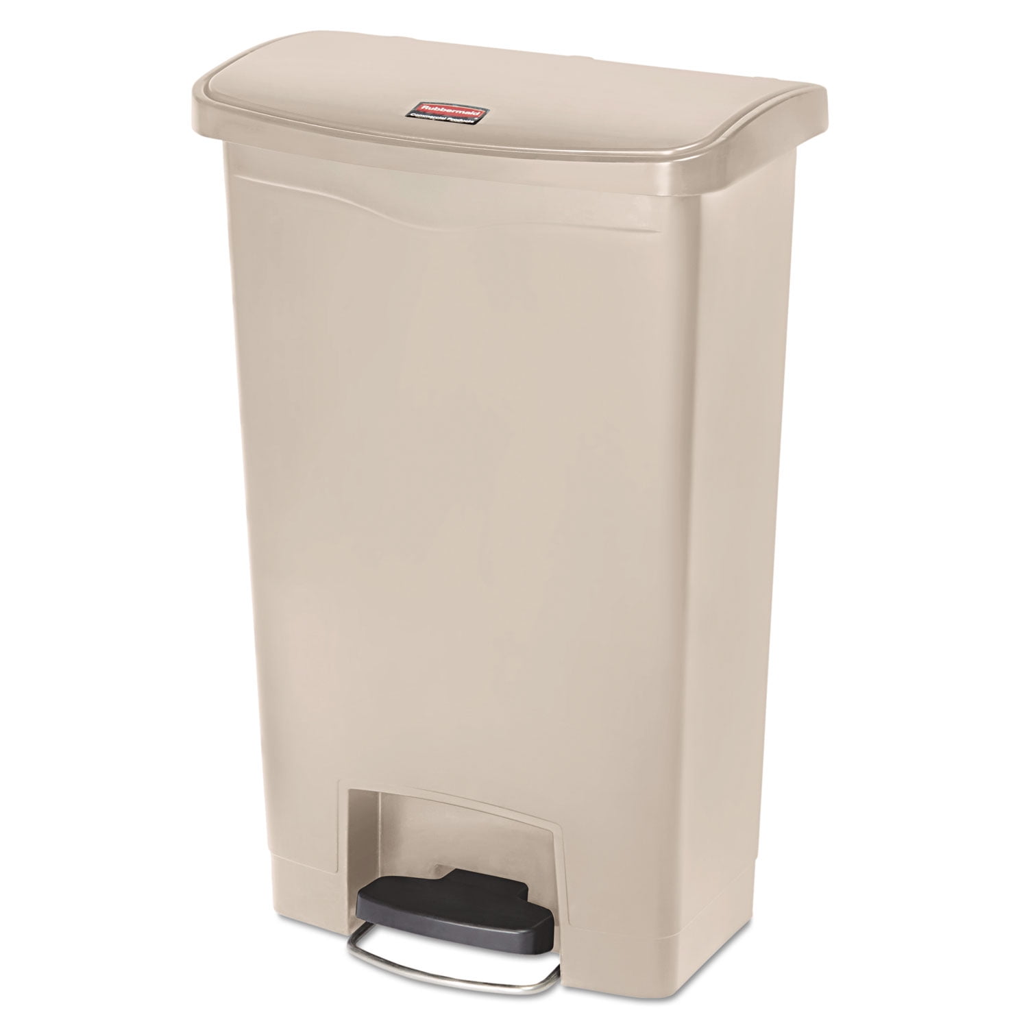 Rubbermaid Slim Jim Resin Step-on Container, Front Step Style, 13 Gal, Beige