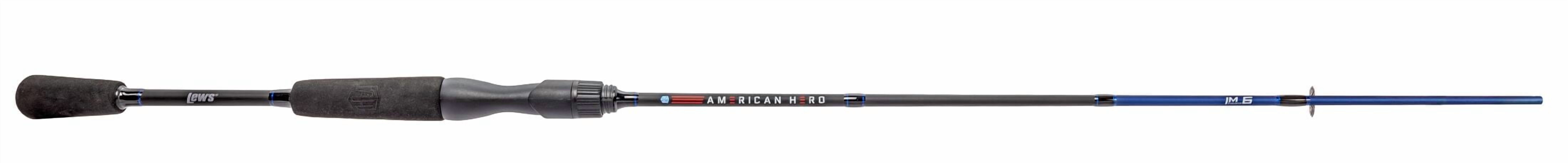 Lew’s American Hero Spinning Fishing Rod, 7-Foot 1-Piece, Medium Power, Fast Action, IM6 Graphite Rod, Stainless Steel Guides and Inserts, EVA Split-Grip, No Foul Hook Keeper, Black/Blue