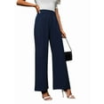 thumbnail image 2 of Wide Leg Stretchy Work Pants Women Pull on Dress Pants High Waisted Business Casual Trousers Slacks Dark Blue S, 2 of 9