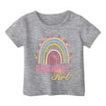 thumbnail image 3 of MIXUE Toddler Girls Tops & T-Shirts Birthday Rainbow Print Round Neck Short Sleeve Party Tops Pullover Tee Shirts Streetwear,Gray,10-11 Years, 3 of 3