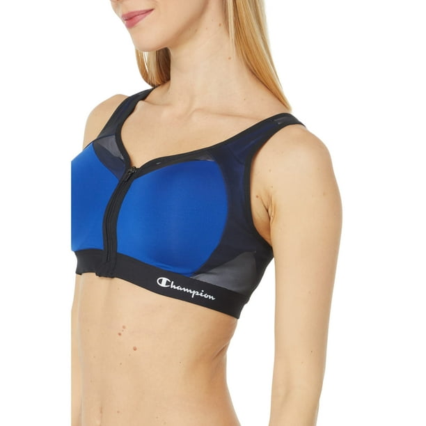 Champion Womens Motion Control Zip Front Sports Bra, 38B, Surf The Web 