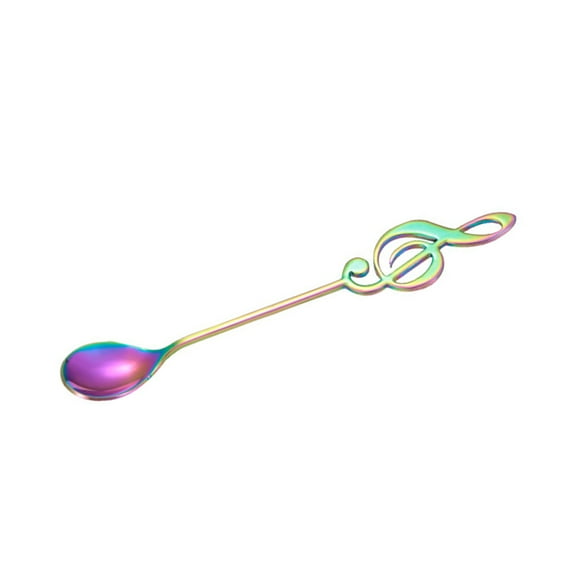 HEMOTON Stainless Steel Titanium Coated Coffee Spoons Musical Note Design Stirring Spoon Dessert Scoop Tableware Iridescent Finish