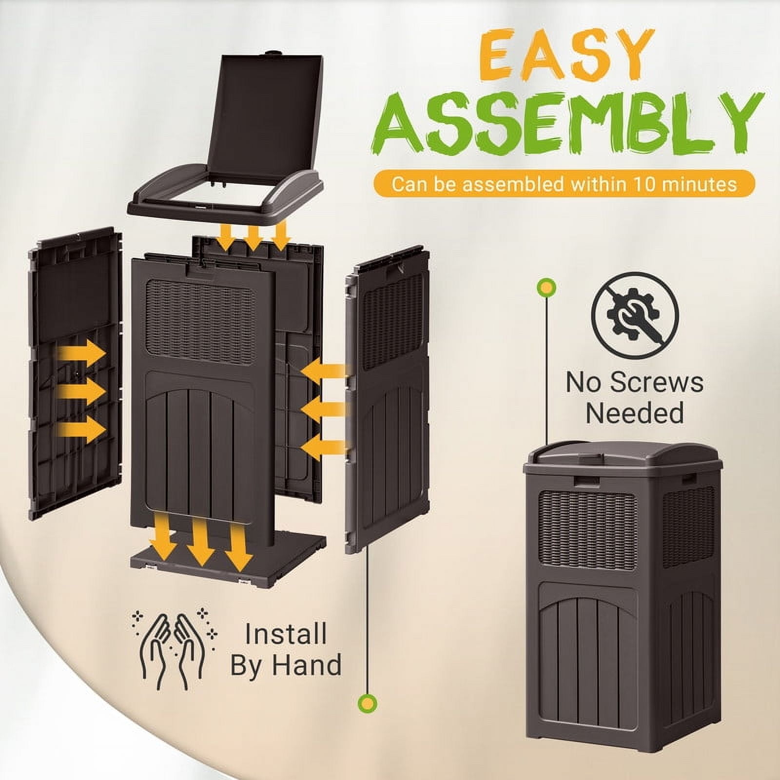 Devoko  All-Weather use Trashbin with Lid, Patio Resin Hideaway Trash Can with Waterproof for Backyard, Dark brown