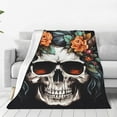 thumbnail image 1 of Fotbe Flower Horn Skull Manta de Franela Acolchonada con Estampado, Súper Suave y Esponjosa, Extra Grande para Sofá, Cama, Uso Todo el Año-80"x60", 1 of 7