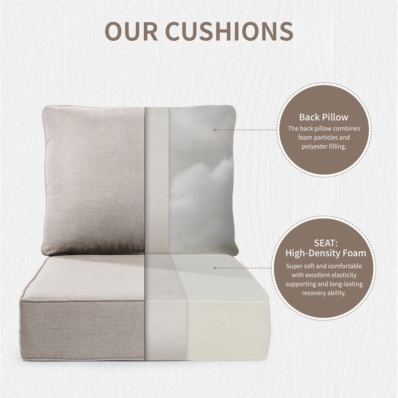 Giantfurnni Outdoor Deep Seat Cushion 24 X 24 X 6 Inch, Pack of 2, Patio Furniture Cushions with 6 Inch Foam Waterproof & Fade Resistant Perfect for Wicker Chair, Sofa, Couch, Beige