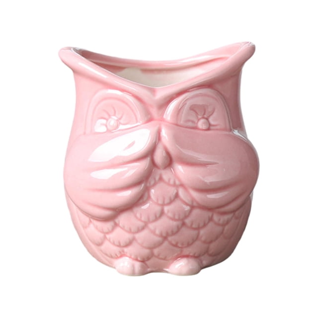 Maceta para plantas de interior, forma de búho, lindo estilo japonés, contenedor para decoración de interiores, oficina, hogar, balcón , Sin olor Rosa