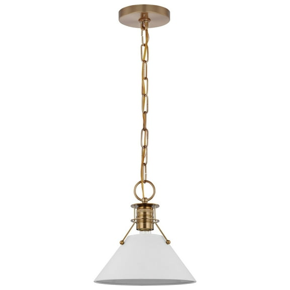 Nuvo Lighting Outpost 1 Light Small Pendant Matte White with Burnished Brass