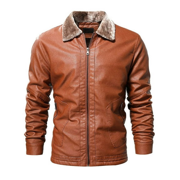 IROINNID Men's Faux Leather Turndown Lapel Long Sleeve Solid Color Leisure Autumn And Winter Fleece Jacket Top Coat
