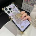 thumbnail image 4 of for iPhone 16 Plus Cute Case with Kickstand, Woman Girly Luxury Glitter Butterfly Foldable Stand Shockproof Reflective Marble Shell Floral Pattern Flexible Cover for iPhone 16 Plus (Purple), 4 of 13