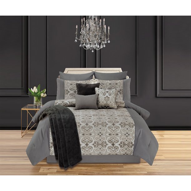 Adrienne Champagne 10Piece Medallion Comforter Set Queen