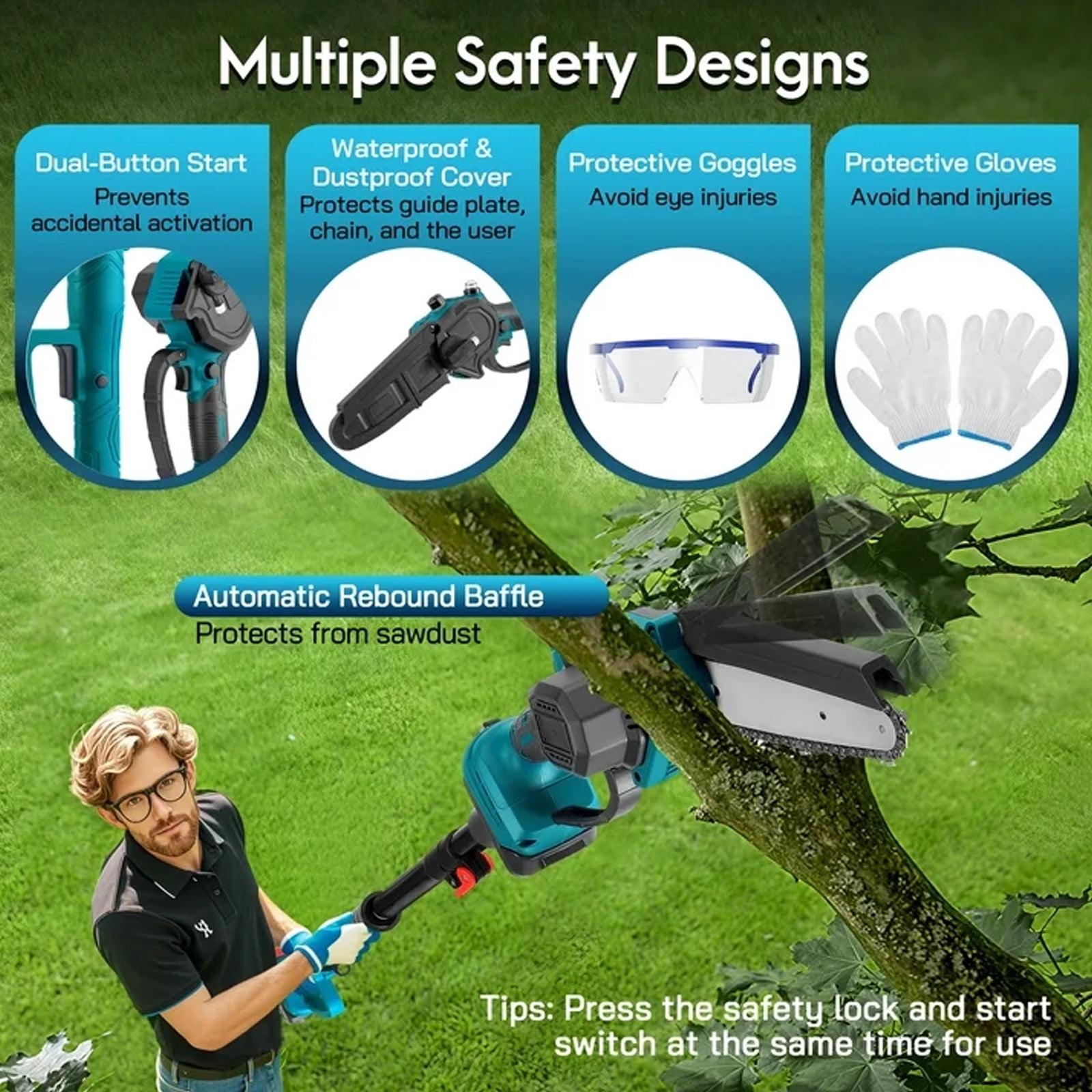2-in-1 Cordless Pole Saw 8" Mini Chainsaw – 5.7-7.9FT Telescopic Tree Trimmer with 2 Batteries (Brushless Motor)