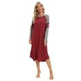 thumbnail image 2 of WBQ Long Nightgown, Womens Crew Neck Loungewear Raglan Long Sleeve Sleepwear Loose Sleep Dress Red S-2XL, 2 of 12