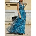 thumbnail image 6 of Women'S Bohemian Holiday Style Floral Swing Dress Printed Sleeveless V-Neck Mid-Waist A-Line Maxi Dress Peacock Blue S, 6 of 8