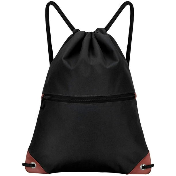 Rongmo Drawstring Backpack String Bag Sackpack Cinch Water Resistant Nylon Black