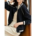 thumbnail image 5 of Classic Zipper Splice Varsity Jacket with Regular Sleeves, Black, Large, 5 of 5