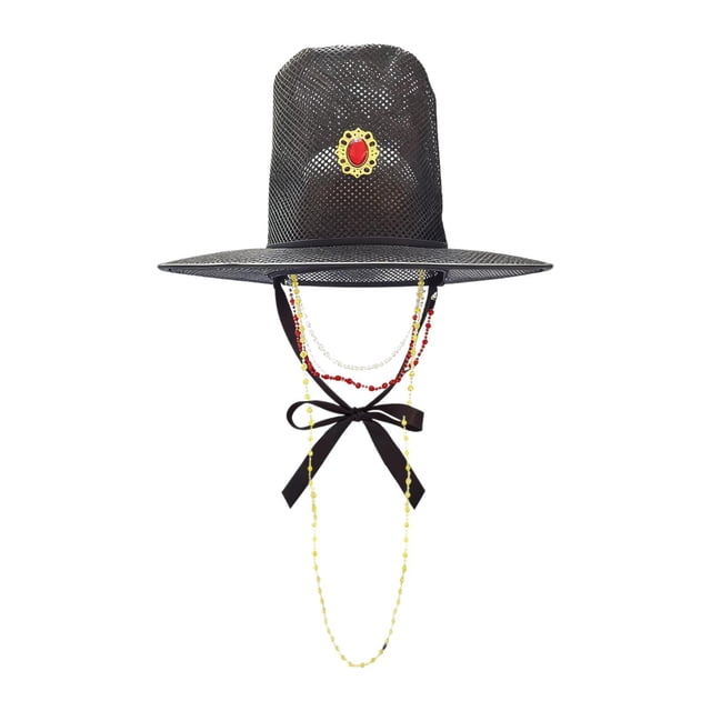 Sombrero tradicional coreano,Sombrero tradicional de estilo coreano para hombre versátil,Sombrero de copa alto como recuerdo de fiesta de disfraces,Tocado con cinta y cadenas de