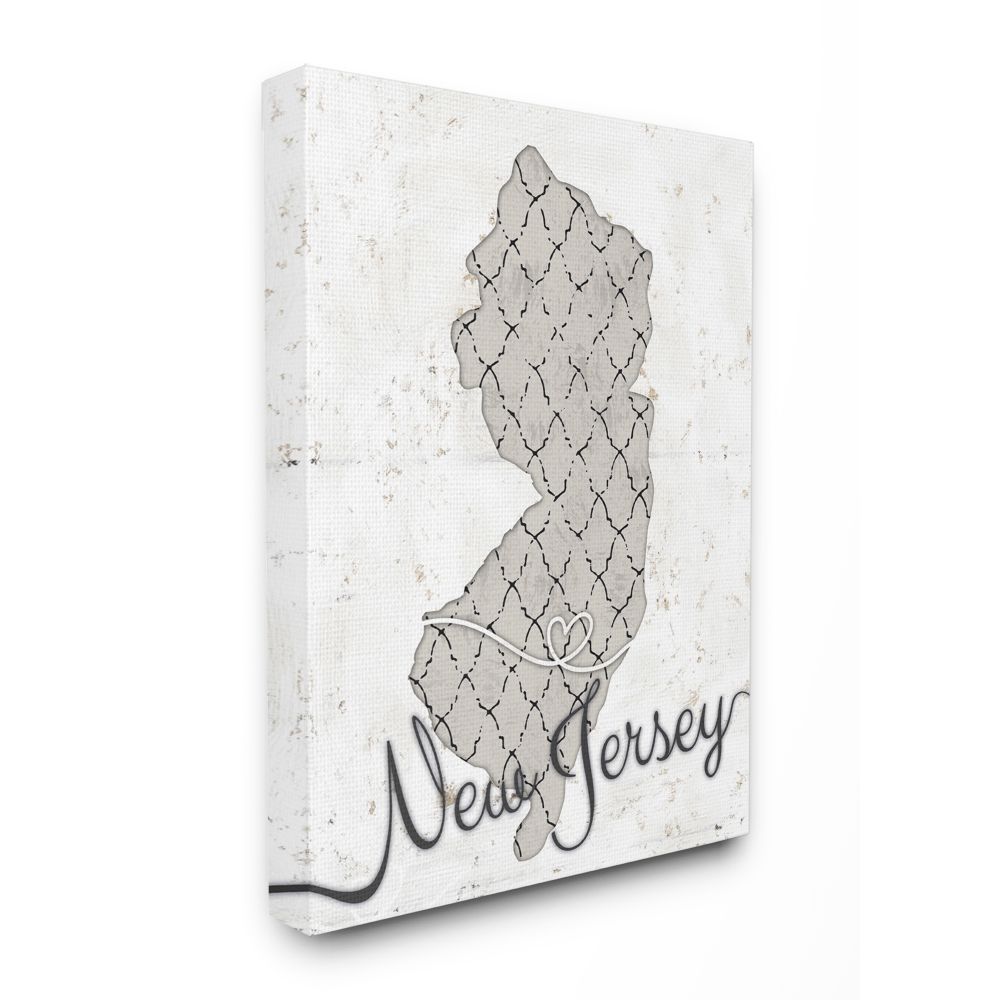 Stupell Industries New Jersey Patterned Grey US State Design Canvas Wall Art by Ziwei Li