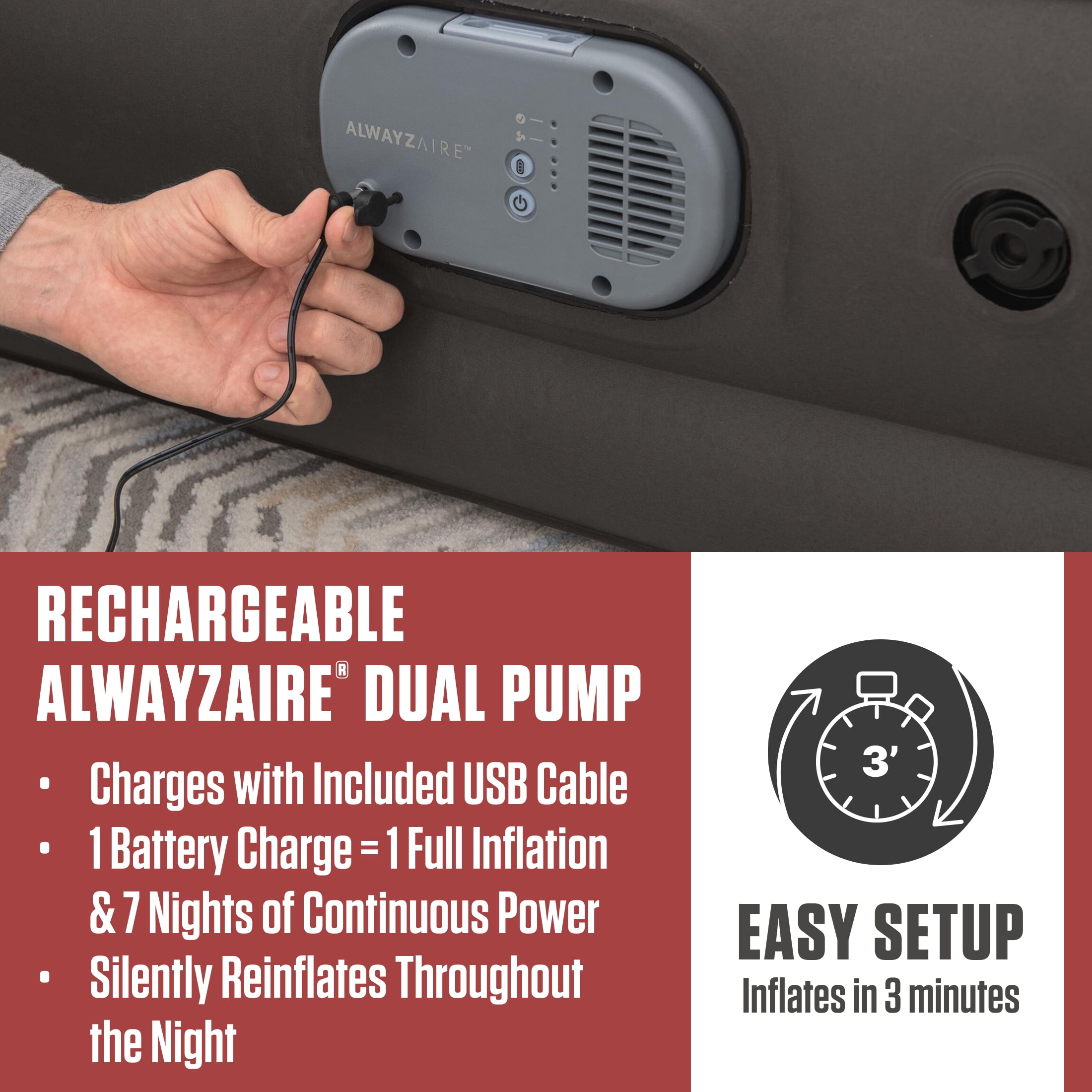 Coleman AlwayzAire Tough Guard Air Mattress Queen 14" with Rechargeable Dual Pump