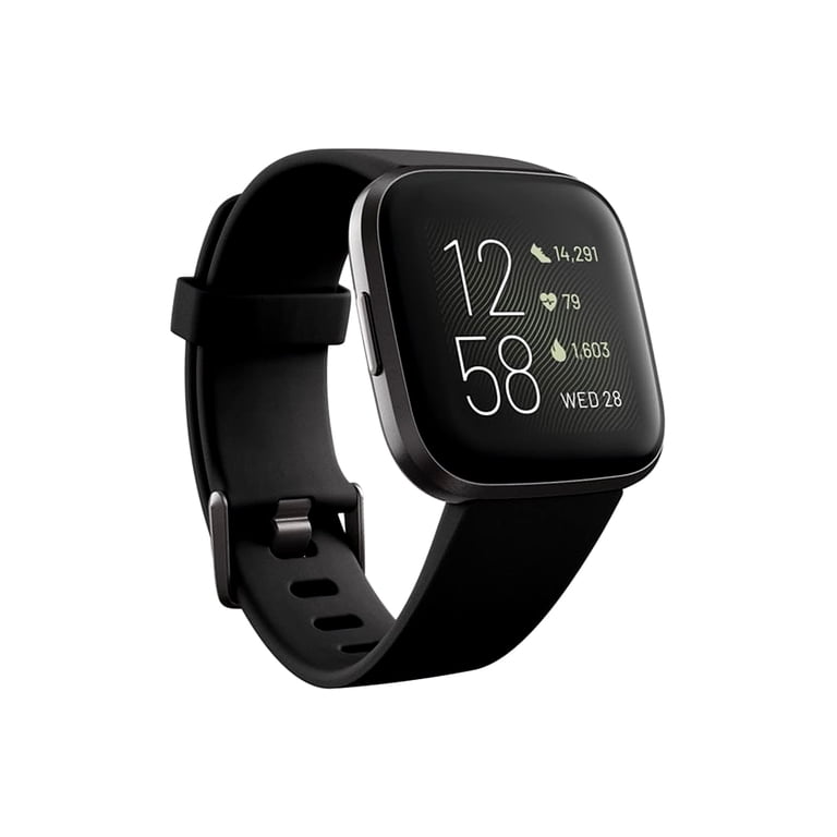 Fitbit Versa 2 Smartwatch, Carbon, Silicone Band, Black, Wi-Fi