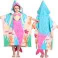 thumbnail image 1 of Toalla de playa con capucha para niños Joiedomi, diseño de sirena rosa, 61 x 61 cm, 1 of 7