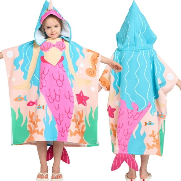 Toalla de playa con capucha para niños Joiedomi, diseño de sirena rosa, 61 x 61 cm