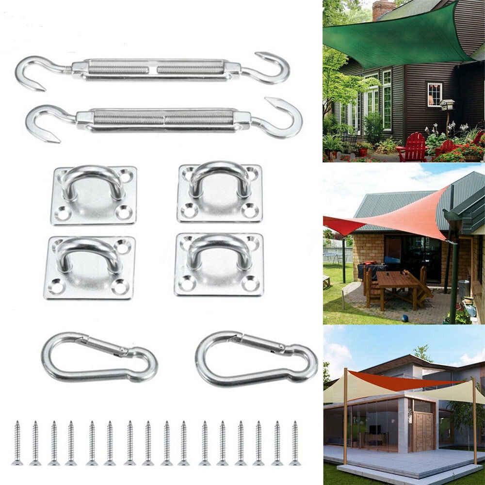 Tophomer Stainless Steel Canopy Awning Fixing Hardware Kit 24Pcs Sun Shade Sail Fitting Turnbuckle Silver Accessory for Outdoor Patio Garden Carabiner Clip