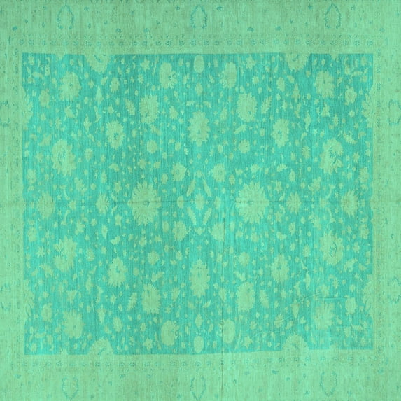 Ahgly Company Indoor Square Oriental Turquoise Blue Traditional Area Rugs, 4' Square