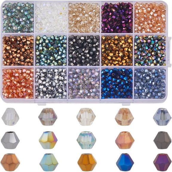 1 Box 2400Pcs 4mm Bicone Faceted Glass Beads Electroplated Multicolor Bicone Beads Glass Briolette Beads Bulk