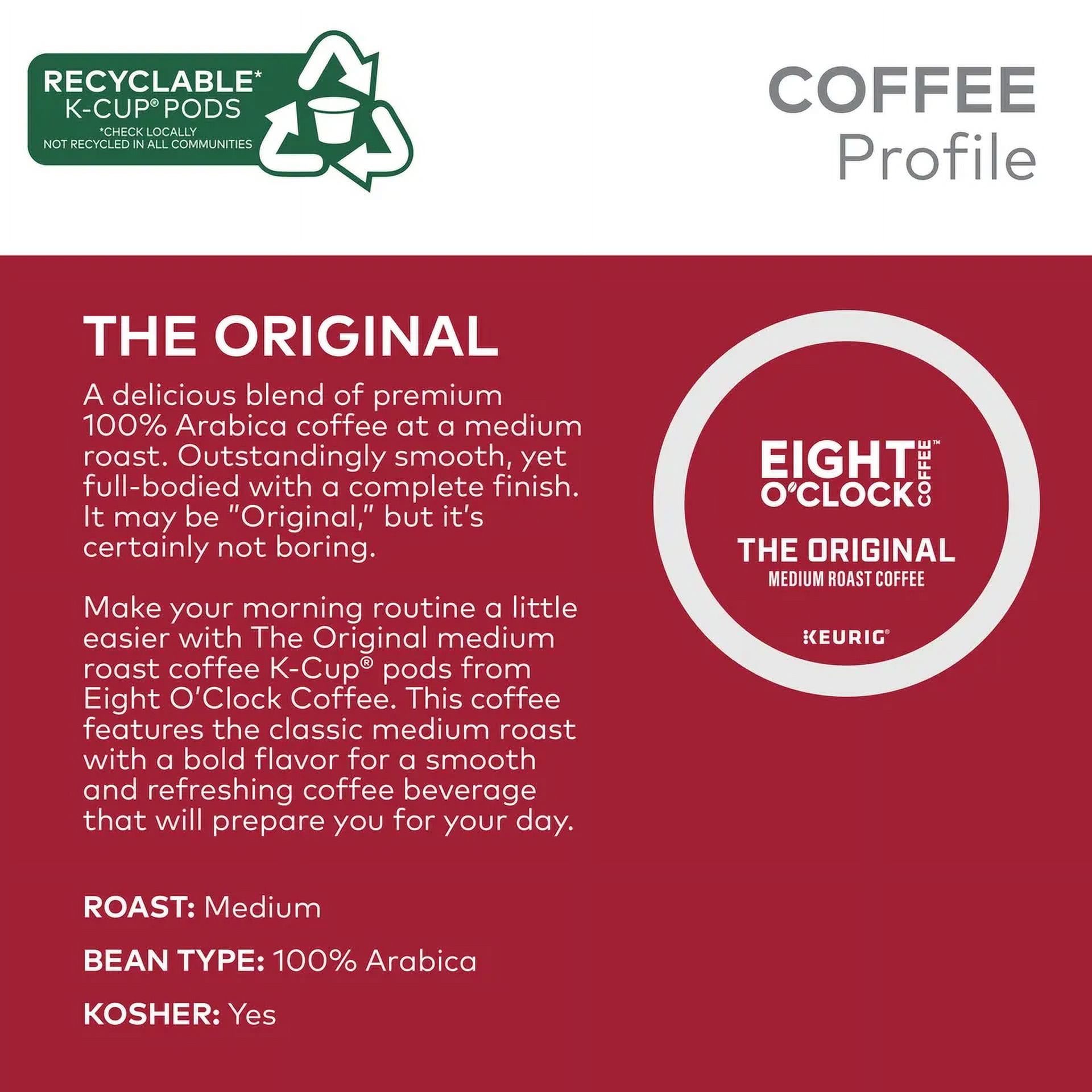 Eight O Clock, The Original, Single-Serve Keurig K-Cup Pods, Medium Roast Coffee, 96 Count (4 Boxes of 24 Pods)