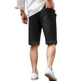 thumbnail image 2 of Mens Elastic Waist Shorts Drawstring Casual Cotton Striped Shorts Relaxed Fit Black XXL, 2 of 4