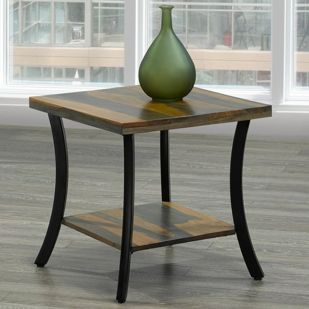 Rustic Industrial Solid Wood & Iron Accent Table