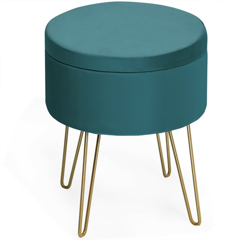 Finihen Round Velvet Storage Ottoman, Footrest Stool, Vanity Chair with Metal Legs, for Living Room, Bedroom, Dark Green Finihen Round Velvet Storage Ottoman, Footrest Stool, Vanity Chair with Metal Legs, for Living Room, Bedroom, Dark Green