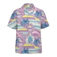 thumbnail image 5 of joogoo Men's Hawaiian Shirt Pink Palm Tree and Dolphin Short Sleeve Casual Button Down Shirts 2XL, 5 of 6