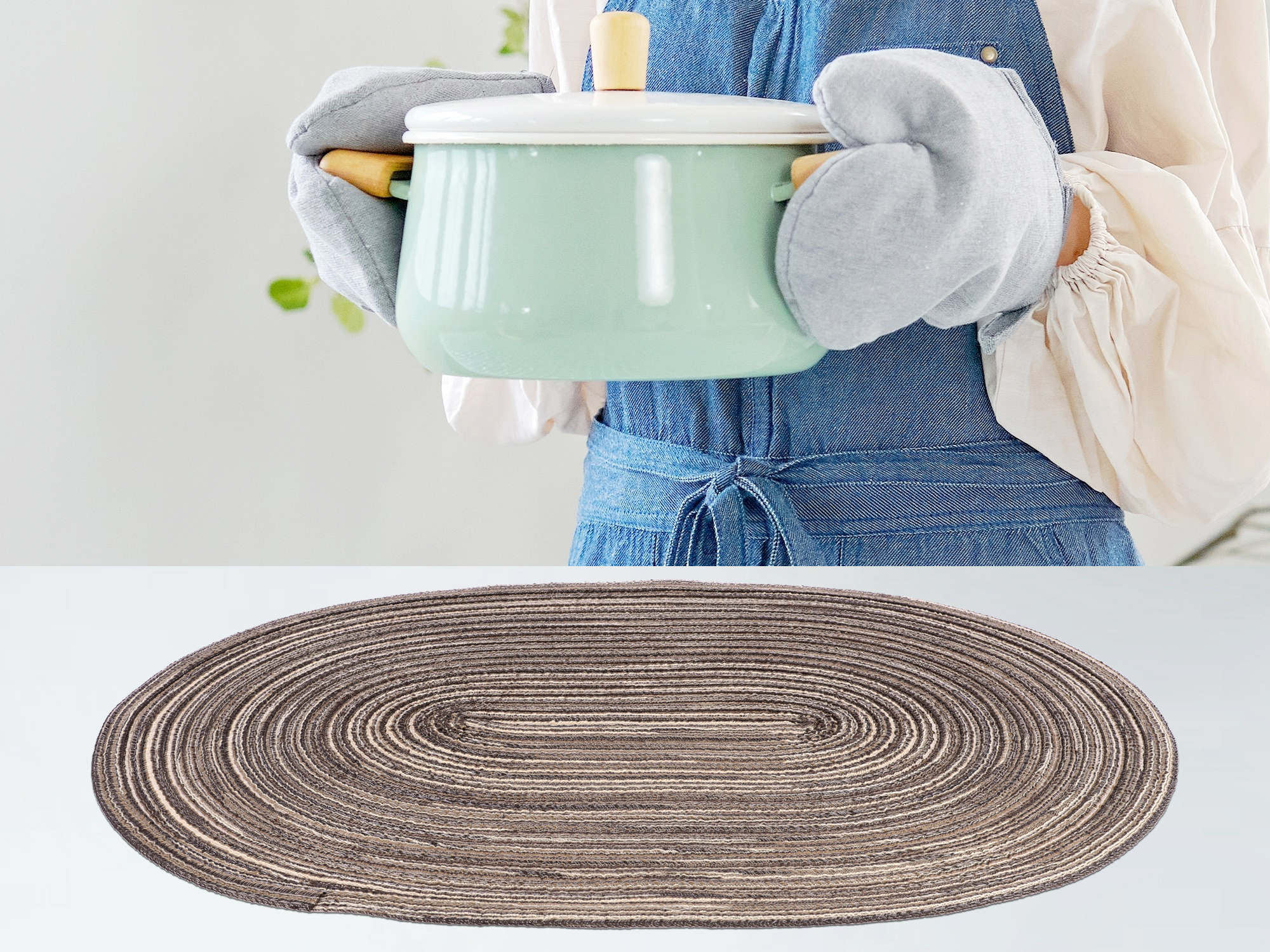 REGALWOVEN Farmhouse Placemats Set of 6 Oval Placemats for Dining Table Decor Indoor Outdoor Kitchen Table Mat Wipe Clean CoffeeBrown 19.7*14Inch