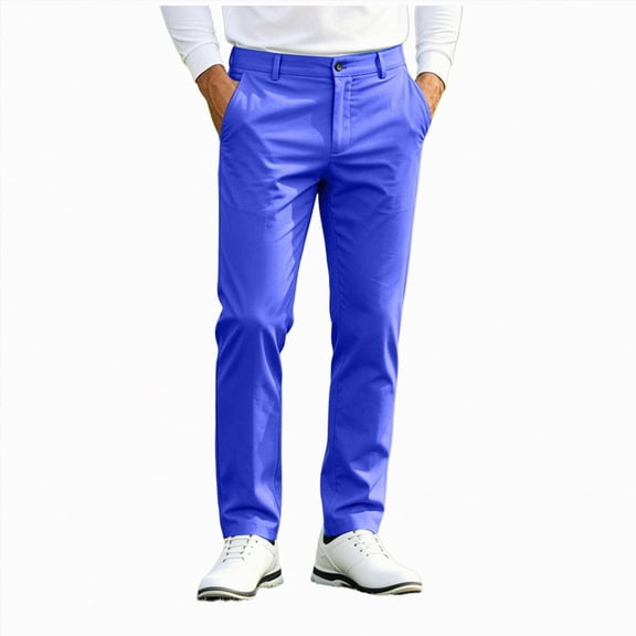 COMVALUE Stretch Mens Dress Pants Slim Fit Golf Pants Hidden Elastic Waist Business Casual Pants Lightweight Formal Pants (Blue, XXL)