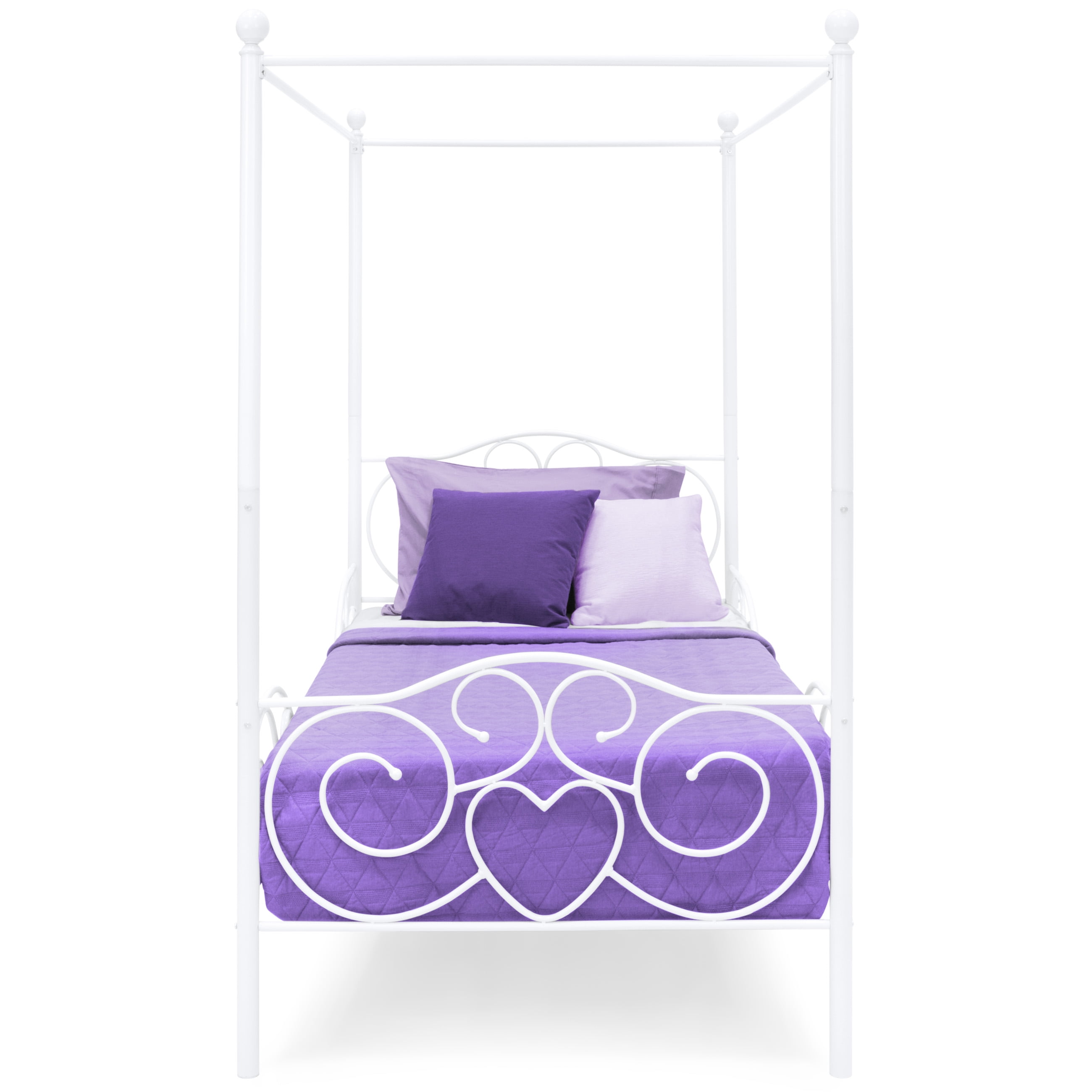 Best Choice Products 4 Post Metal Canopy Twin Bed Frame W Heart