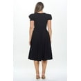 thumbnail image 2 of Black Small-Medium Size Women's Short Puff Sleeve Midi Solid Cocktail Flare Tea Party, Formal and Casual Dresses, 2 of 5