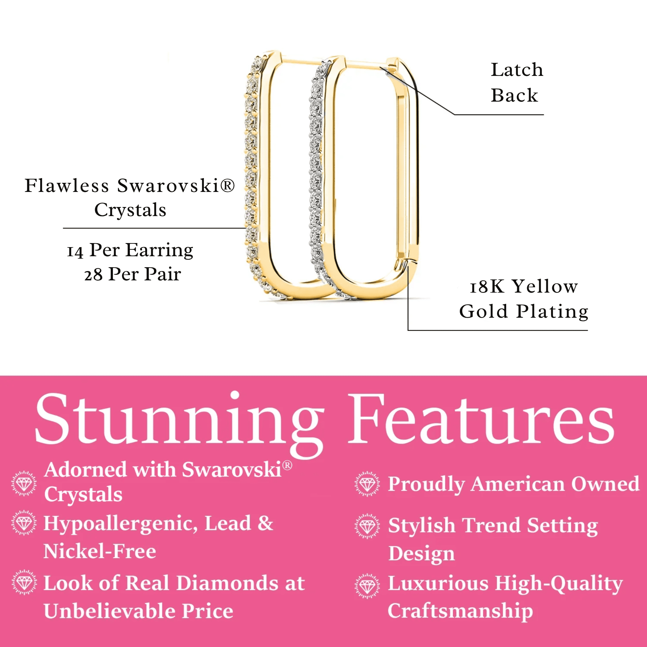 Cate & Chloe Nadia 18k Yellow Gold Plated 24mm Hoop Earrings with Swarovski Crystals Gift for Women