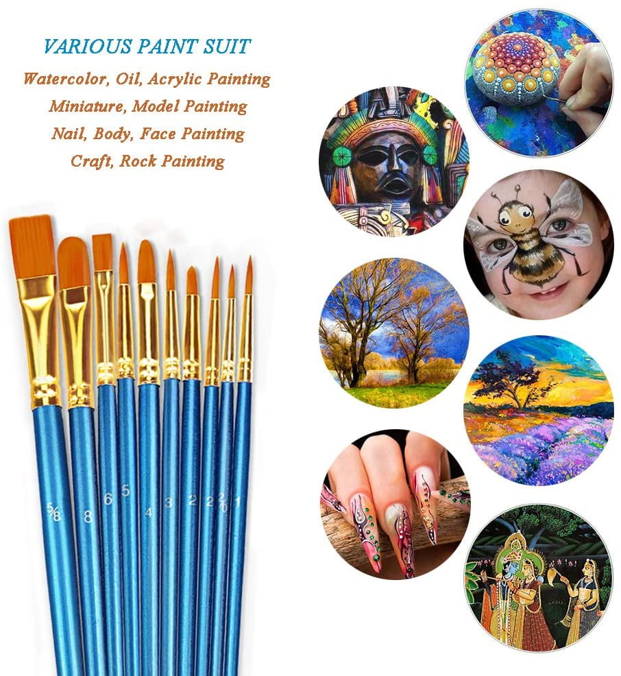 Nicpro 10-Piece Micro Detail Paint Brush Set - Pastel Colors For Miniatures, Rock Painting & Fine Art