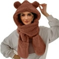 thumbnail image 2 of Sales 2026 Winter Beanie Hat Scarf Gloves Set GIJNRIUIUA Under $9 Winter Cute Bear Ear Warm Hat Plush Earflap Hat Windproof Cap Hat with Ears Hood Hat Scarf 2 in 1 Hooded Scarf for Brown, 2 of 6