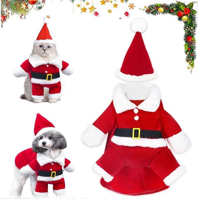 KAIYANG Disfraz de perro navideño, disfraz de Papá Noel para perro y gato, ropa para mascotas para fiestas navideñas L