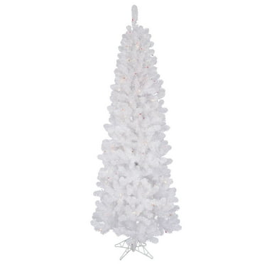 Vickerman 6.5' White Salem Pencil Pine Artificial Christmas Tree, 300 Multi-Colored LED Lights
