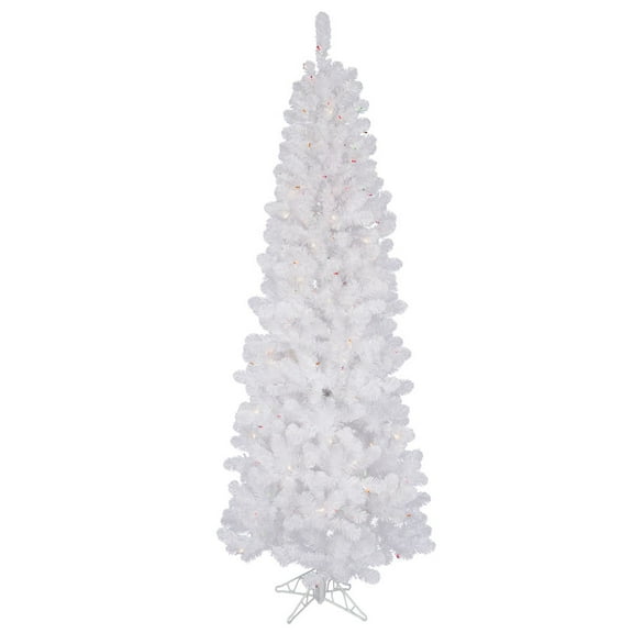 Vickerman 6.5' White Salem Pencil Pine Artificial Christmas Tree, 300 Multi-Colored LED Lights