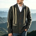 thumbnail image 4 of Nmnitkp Men's Fall Jackets Shawl Collar Button‑Front Knit Cardigan Jacket Western Geometric Striped Long Sleeve Sweater Coat Pockets Knit Outerwear for Casual Daily Wear Dark Gray,S, 4 of 5