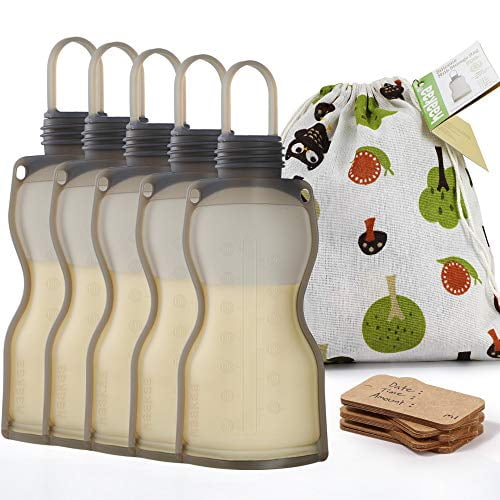 Haakaa Silicone Breastmilk Storage Bag Reusable Milk Storage Bag Breast Milk Freezer Bag 260ml, 5pcs