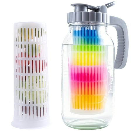 64 Oz Glass Water Pitcher With Fruit Infuser Lid Half Gallon Mason Jar Pitchers Wide Mouth 2 Quart Cold Hot Water Jug For Coffee,Lemonade, Iced Tea,Homemade Drinks,Milk,Juice Sun Tea Container