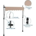 thumbnail image 4 of Manual Retractable Patio Awning 118" x 118" with Adjustable Height, UV Protection & Crank Handle – Ideal for Backyard, Garden, Outdoor Shade Khaki, 4 of 7