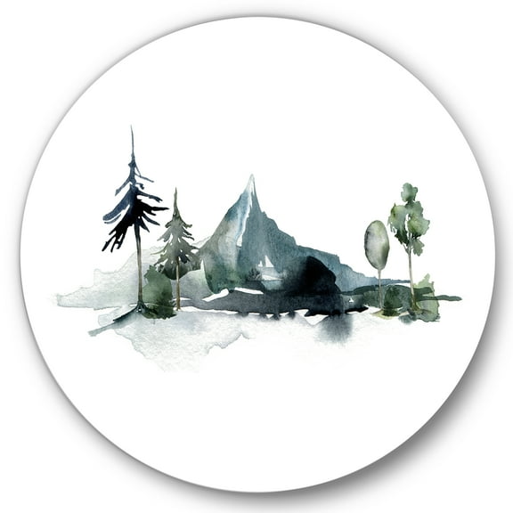 Designart 'Minimalistic Fir Forest and Winter Mountains II' Modern Circle Metal Wall Art 36x36 - Disc of 36